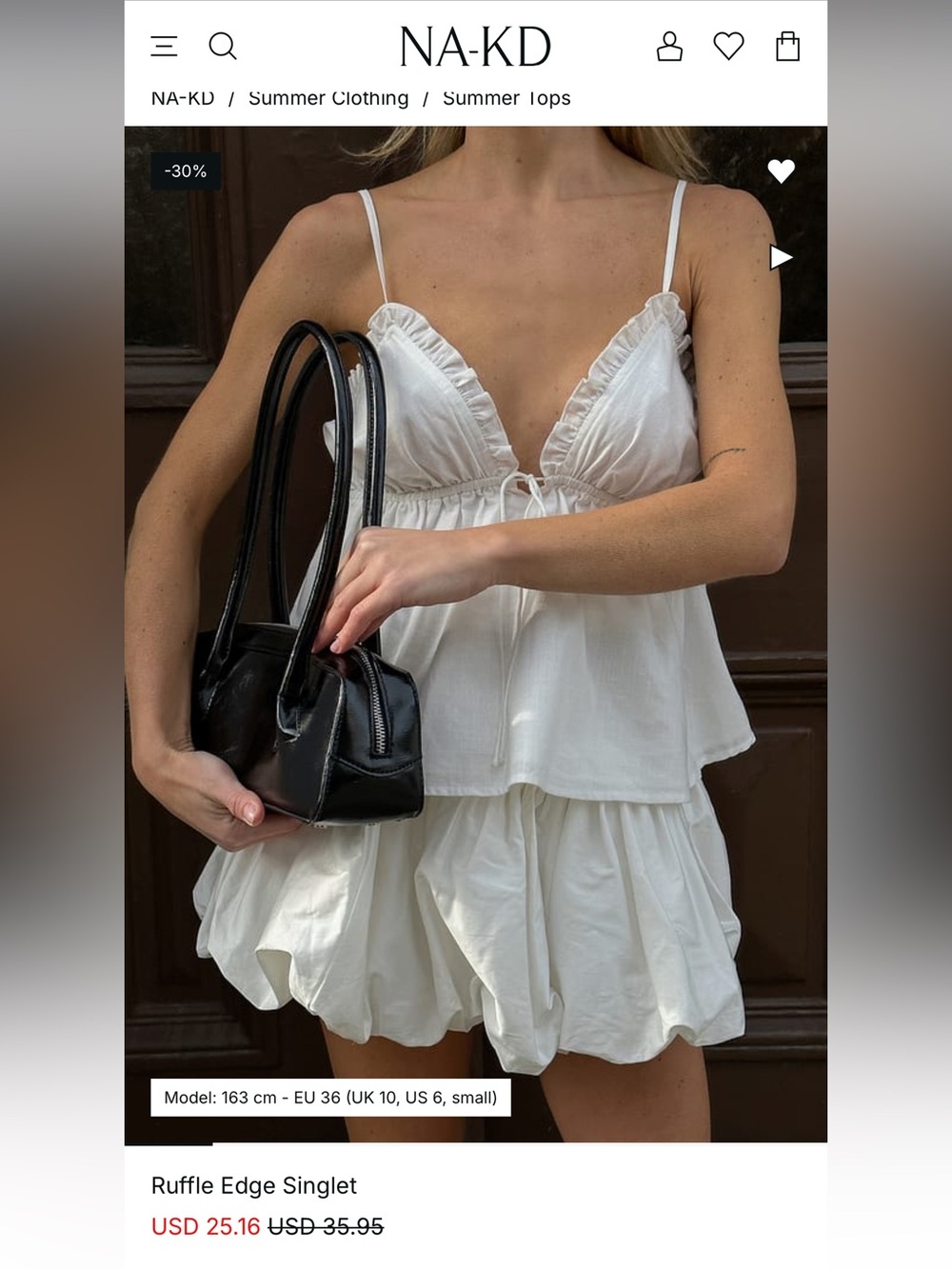 100% Cotton NA-KD White Ruffle Tank w Adjustable Straps